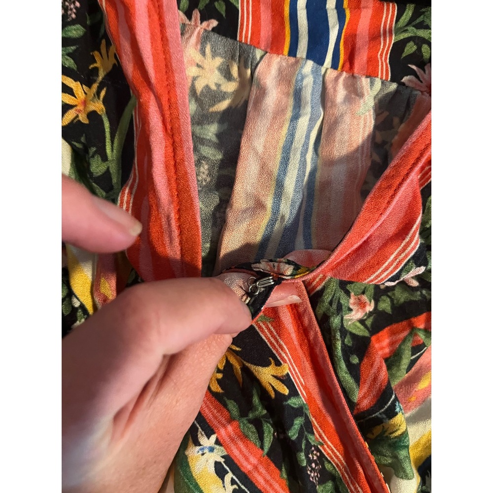 Farm Rio for Anthropologie Tropical Floral Striped Wrap Blouse Navy XL - Picture 12 of 15